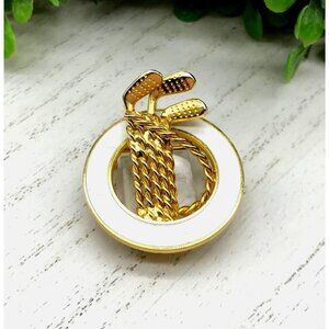 Vintage Golf Club & Rope Gold-Tone Enamel Lapel Pin